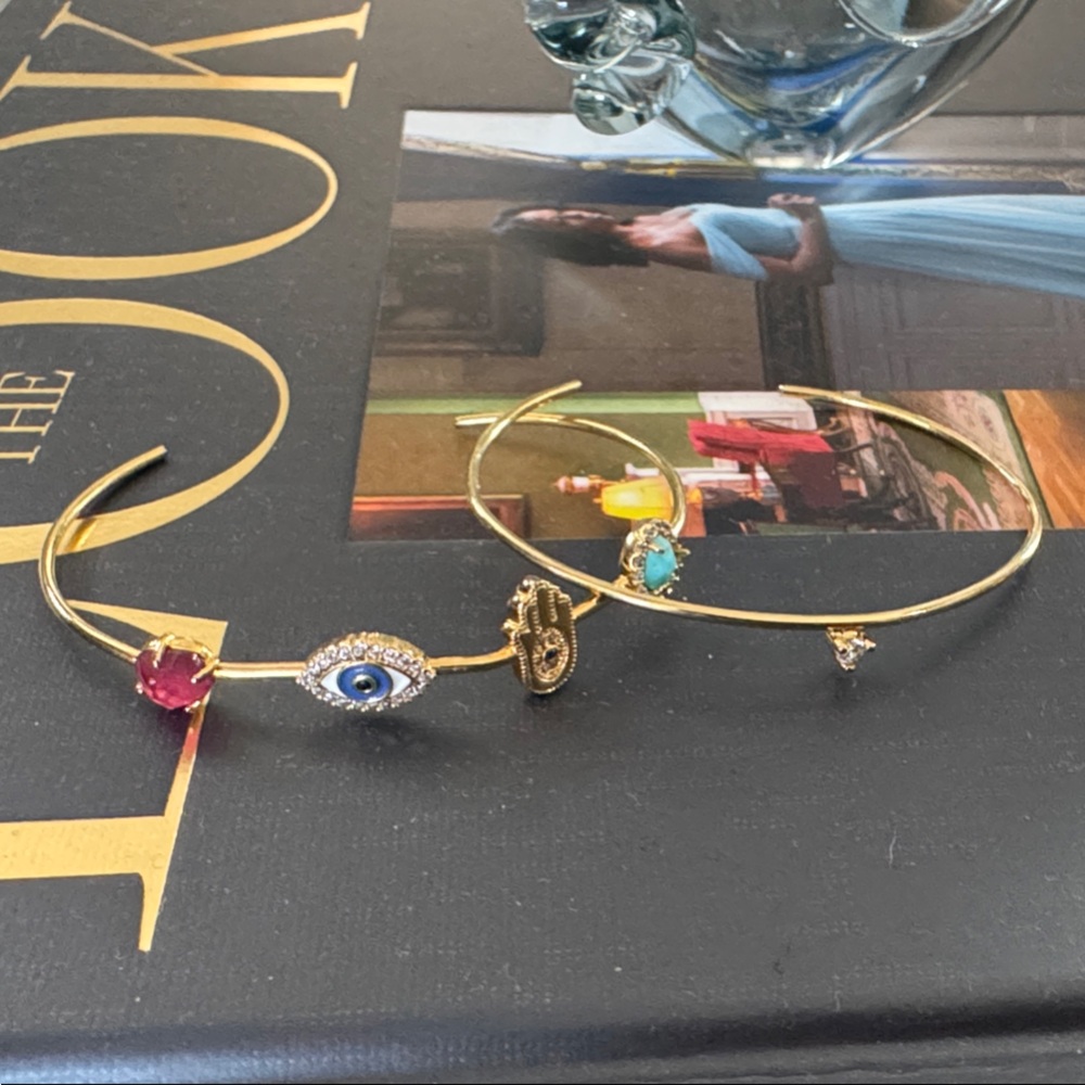 Anthropologie Gold and Multicolor Charm Bracelets